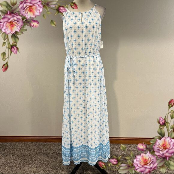 Old Navy Blue and White geometric print Maxi Dress size medium - Picture 1 of 14